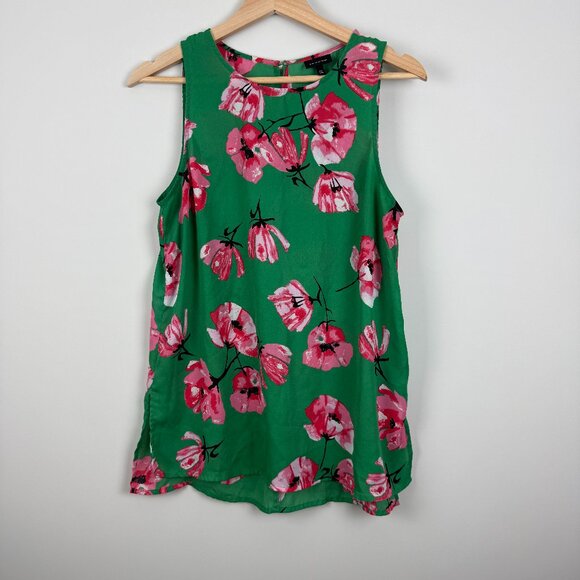 Who What Wear Tops - Women's Who What Wear Green and Pink Floral Sleeveless Blouse, Size M